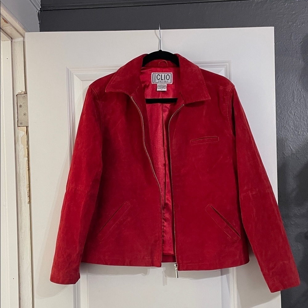 Clio Petites Cherry Red Suede Leather Jacket Size 12